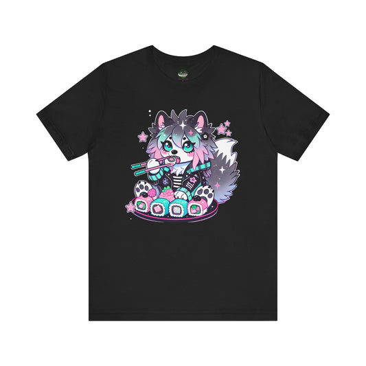 Kawaii Punk Wolf Short Sleeve Tee - Pink Teal Pastel Goth