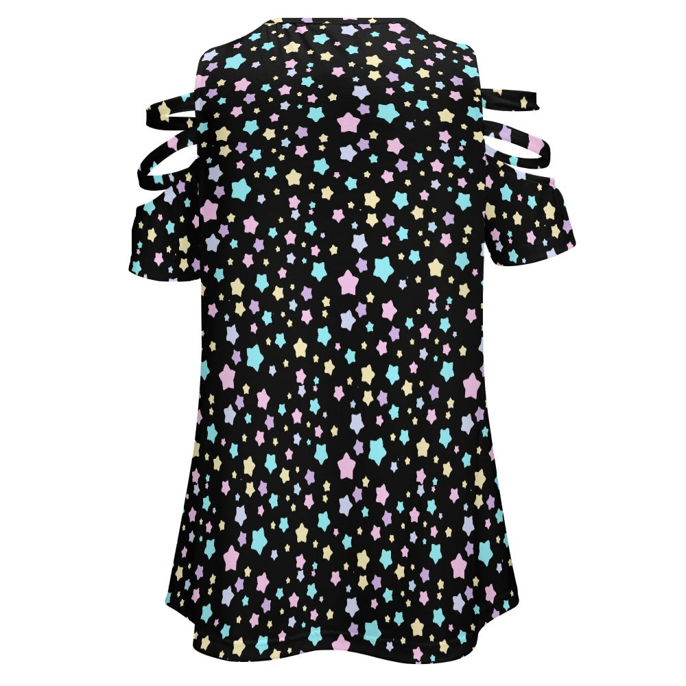 Pastel Stars Women’s Zip Off Shoulder Top