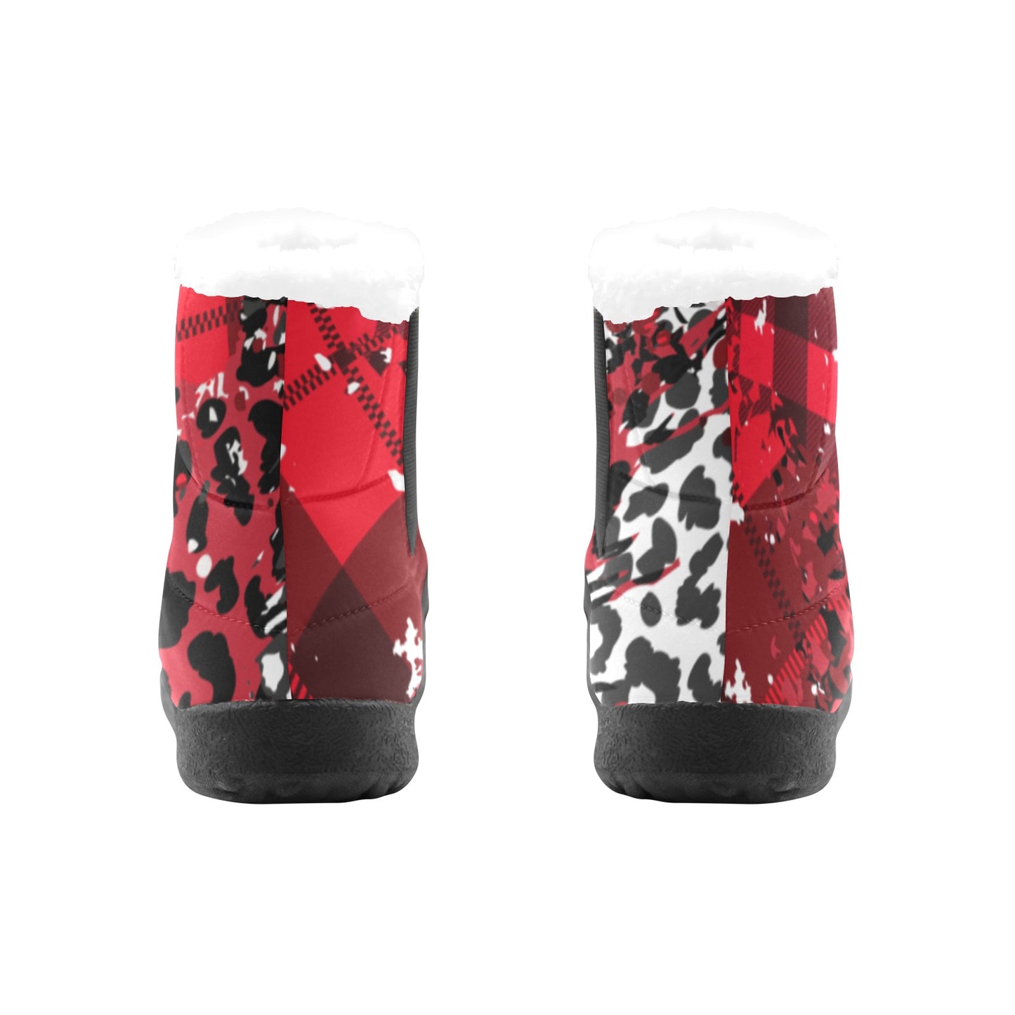 Plaid Leopard Patchwork Boots - Red / Black