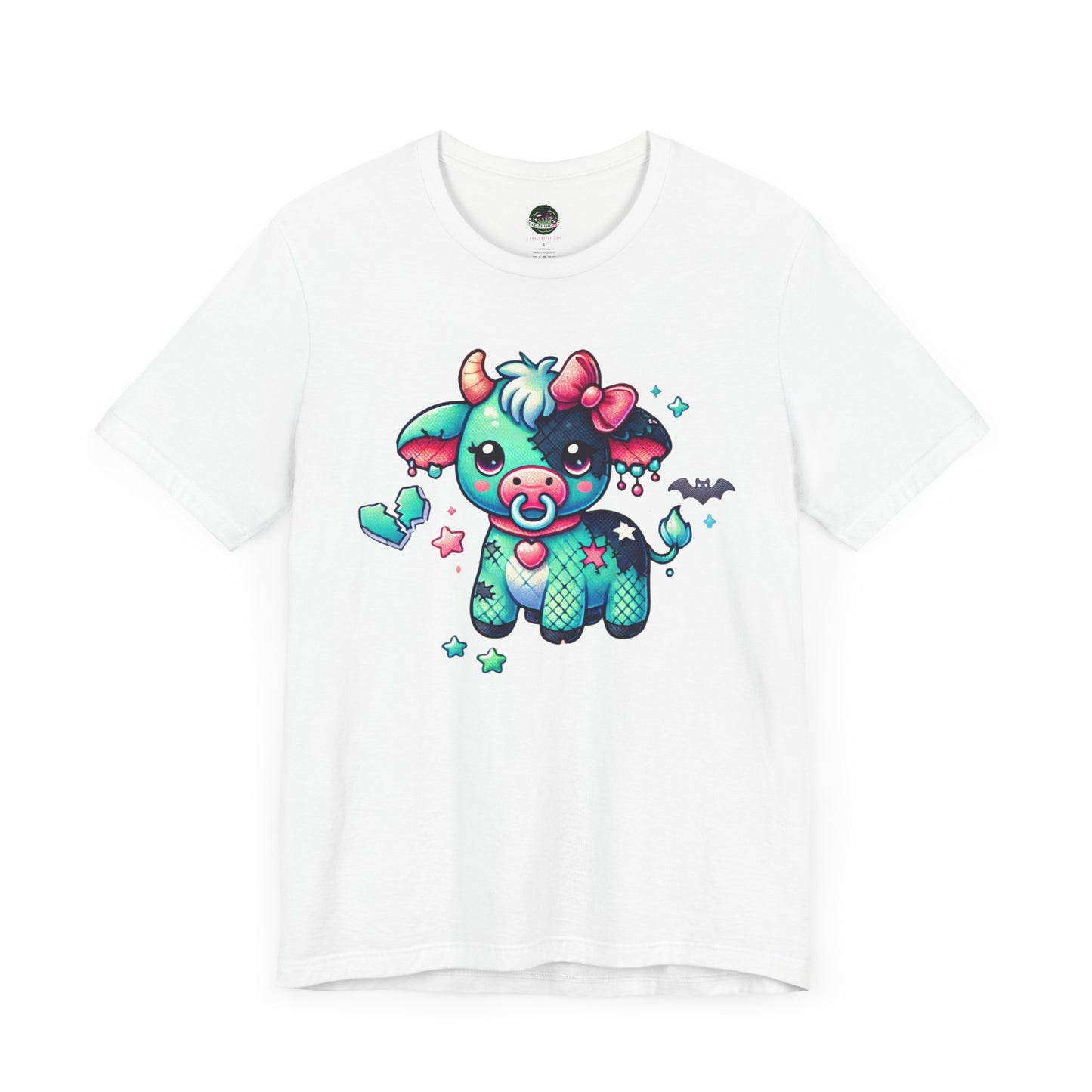 Kawaii Goth T-Shirt - Teal / Pink Cow Pacifier