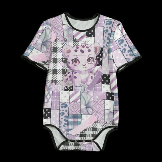Leopard Patchwork Adult Shortsleeve Onesie Bodysuit - XS / White