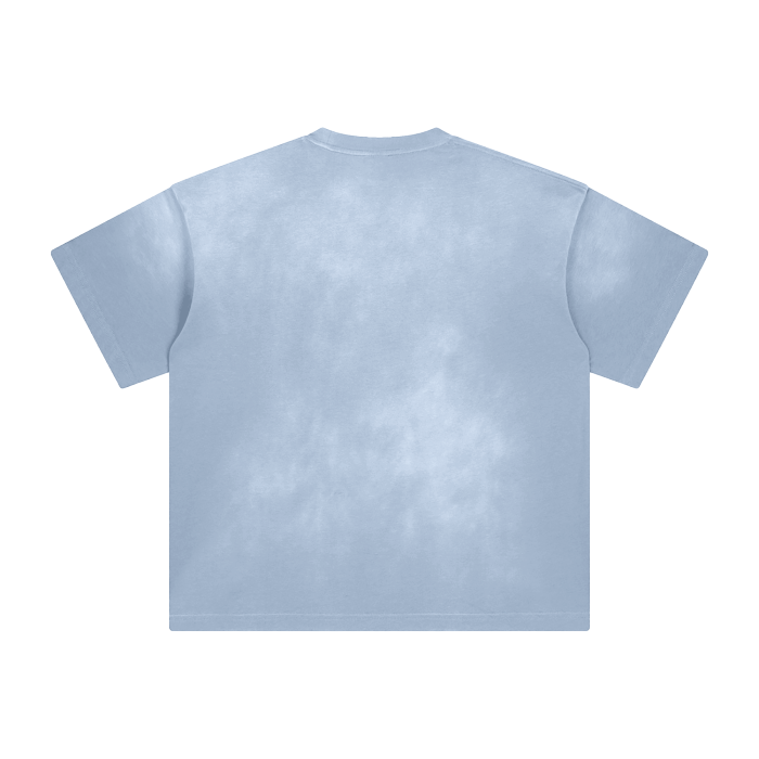 Blue Pastel Goth Bat Washed All-Over Drop Shoulder T-Shirt