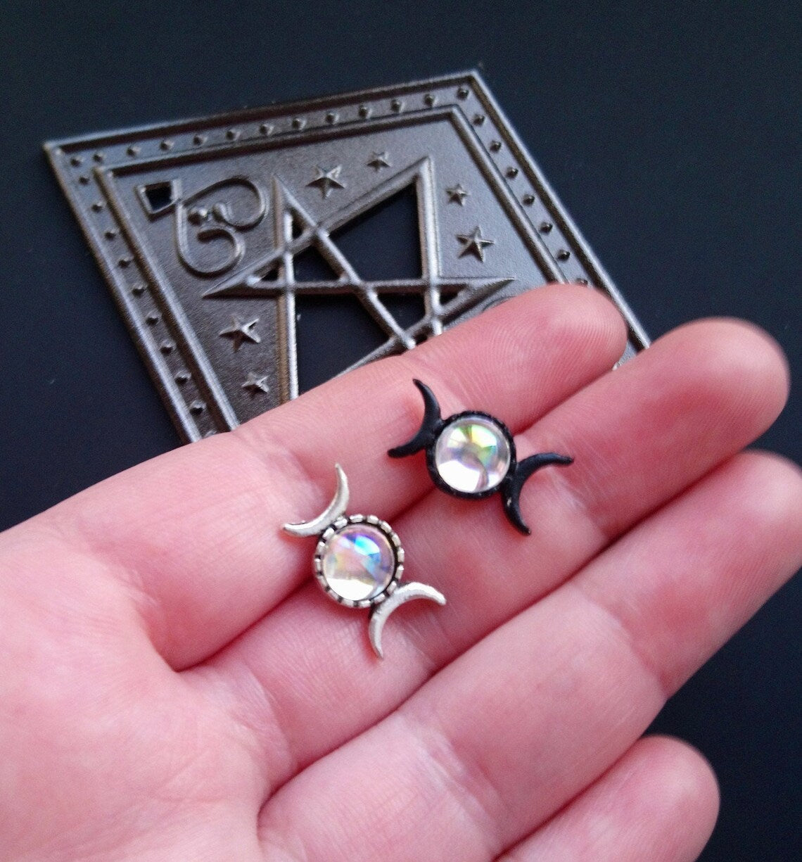 Alloy Triple Moon Studs Column Earrings - Wiccan / Pagan Jewelry