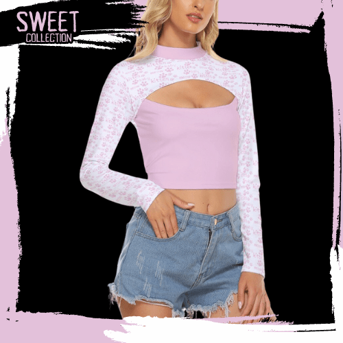 Babygirl Kitten Women’s Hollow Chest Keyhole Tight Crop Top