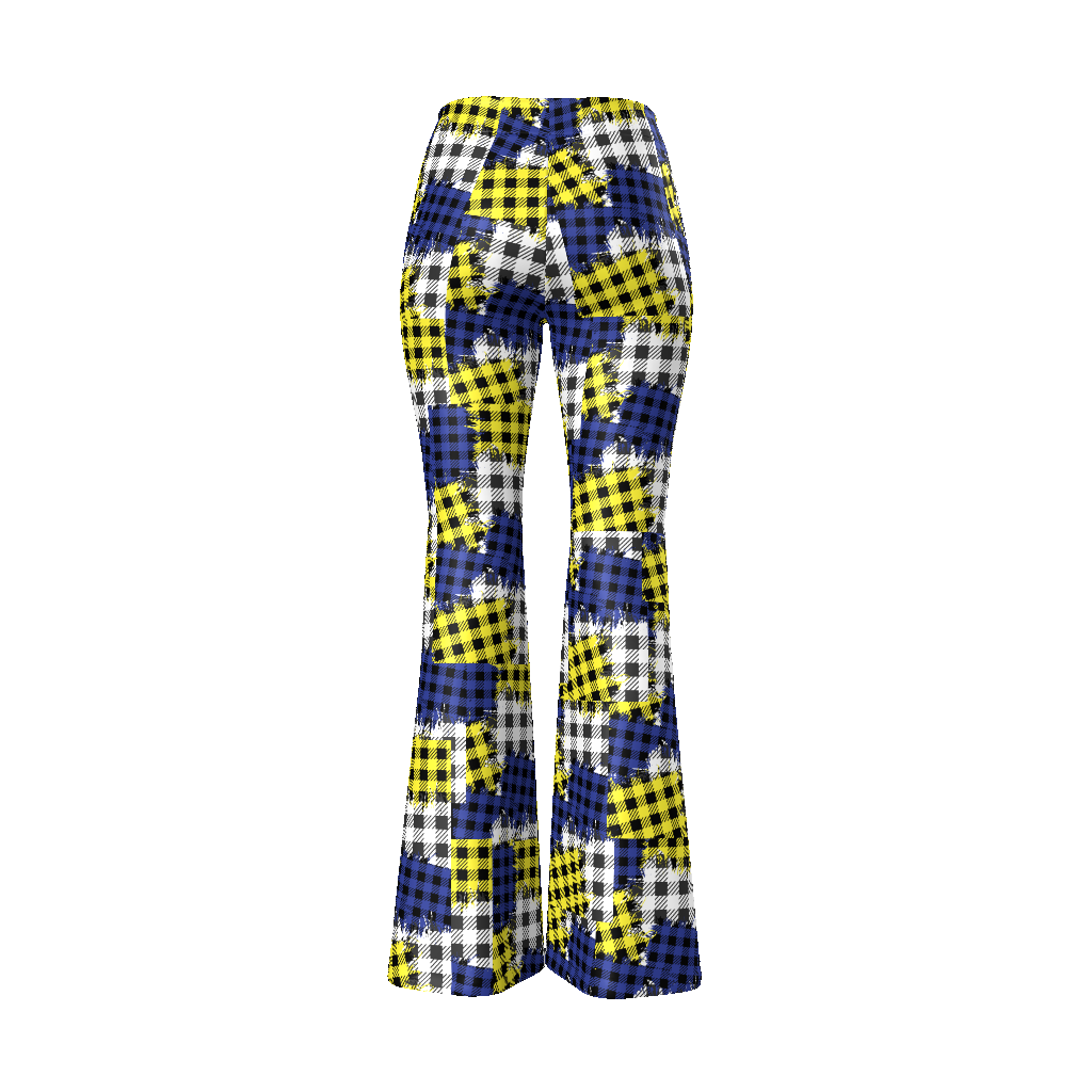 Blue / Yellow Plaid Patchwork Women’s Flare Leg Pants