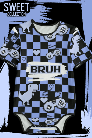 Blue Checkered Gamer Bruh Adult Onesie