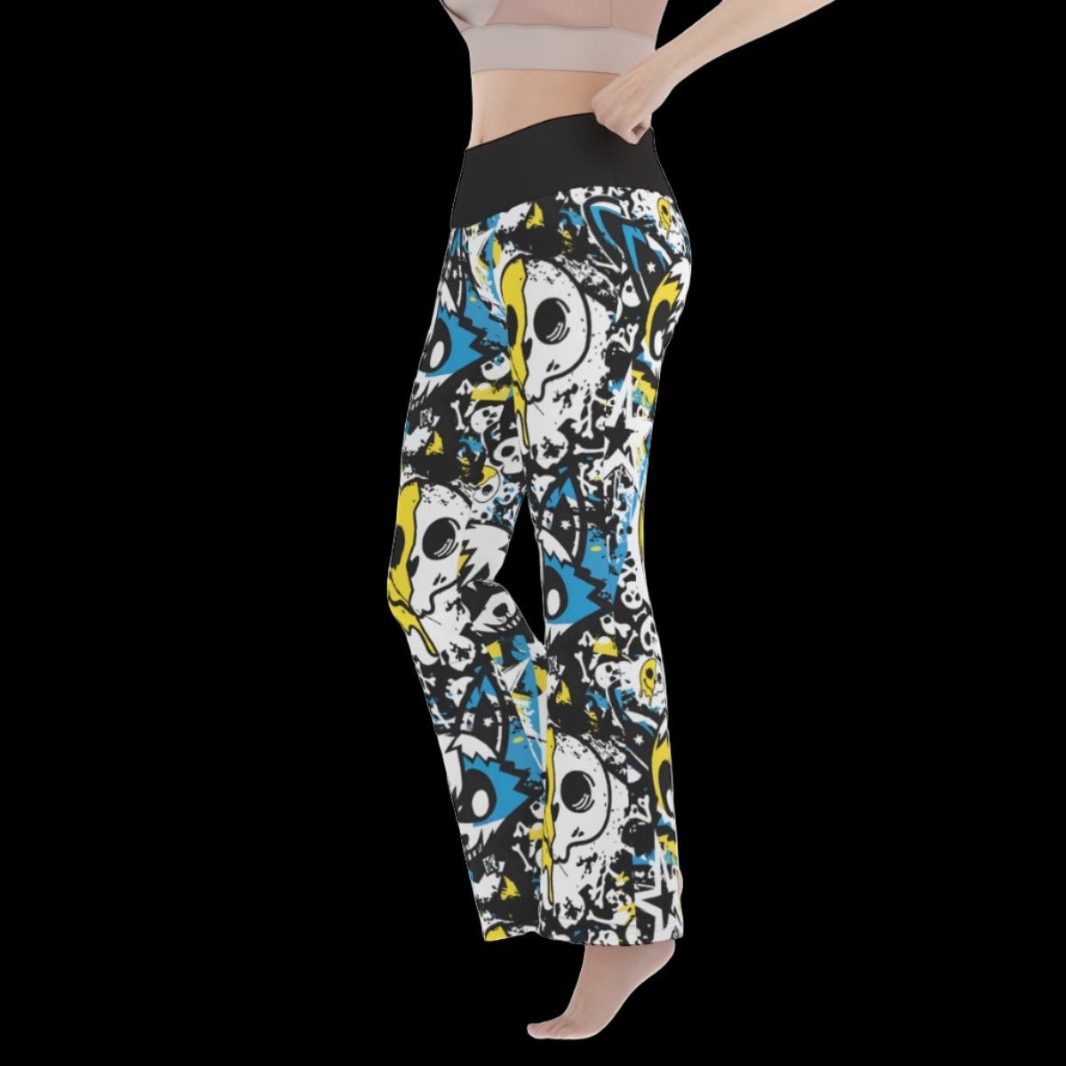 Blue & Yellow Graffiti Wolf Women’s Flare Yoga Pants - yoga pants