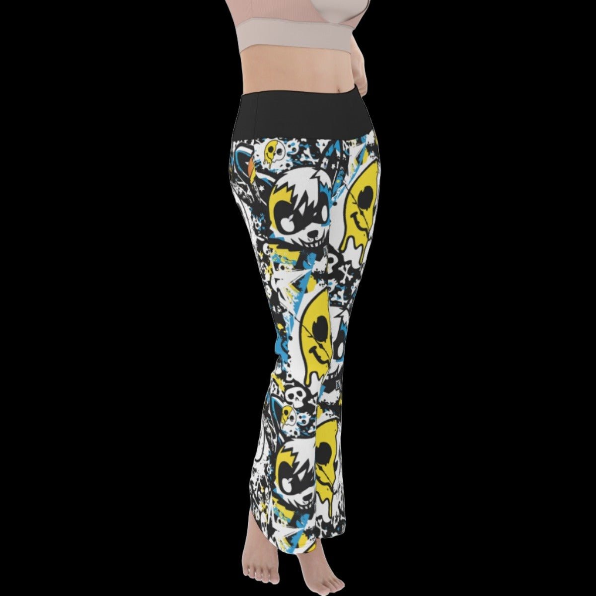 Blue & Yellow Graffiti Wolf Women’s Flare Yoga Pants - yoga pants