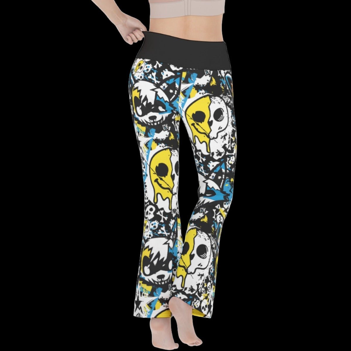 Blue & Yellow Graffiti Wolf Women’s Flare Yoga Pants - yoga pants