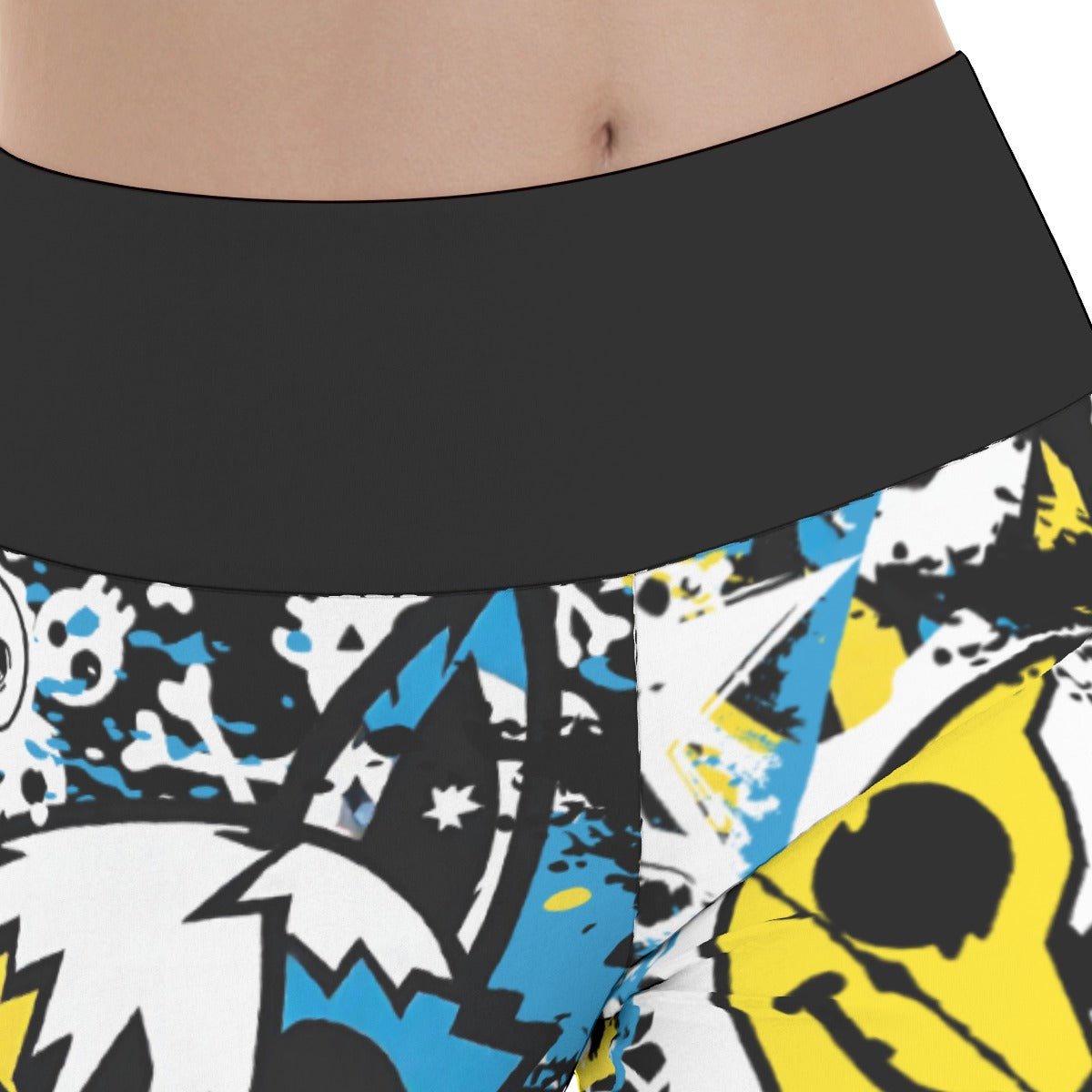 Blue & Yellow Graffiti Wolf Women’s Flare Yoga Pants - yoga pants