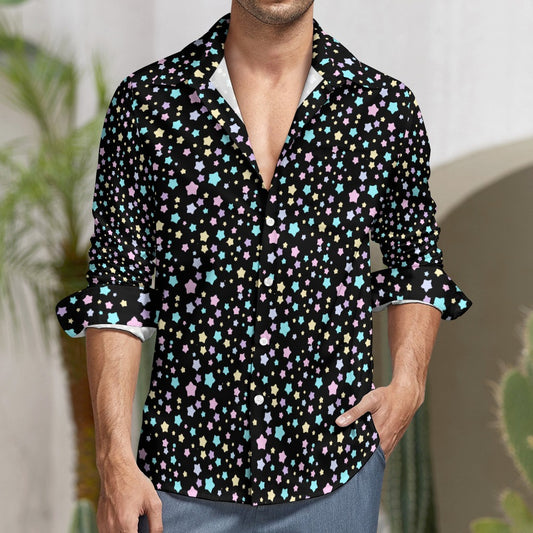 Men’s Pastel Goth Velvet Casual One Pocket Long Sleeve Shirt