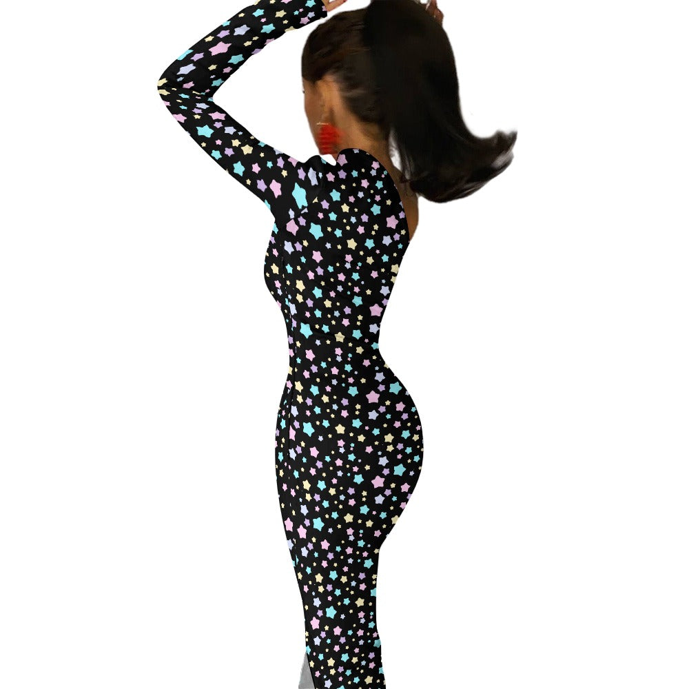 Stars Pastel Goth Half Sleeve Slit Dress