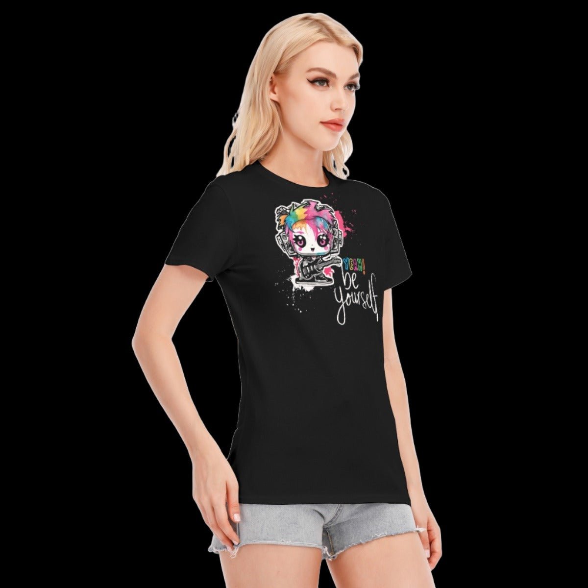 Chibi Rainbow Be Yourself Alternative Women’s Round Neck Graphic T-Shirt