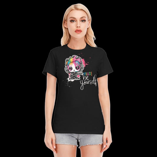 Chibi Rainbow Be Yourself Alternative Women’s Round Neck Graphic T-Shirt