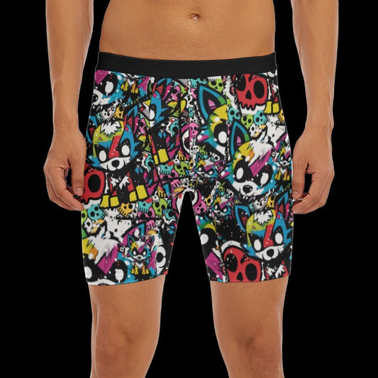 Colorful Graffiti Street Art Wolf Men’s Long Boxer Briefs - S