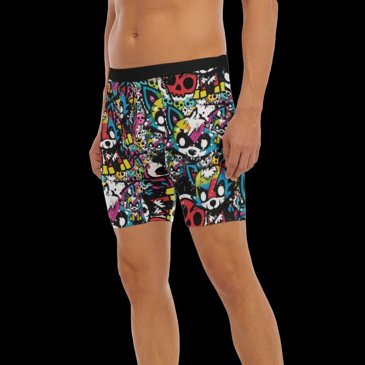 Colorful Graffiti Street Art Wolf Men’s Long Boxer Briefs