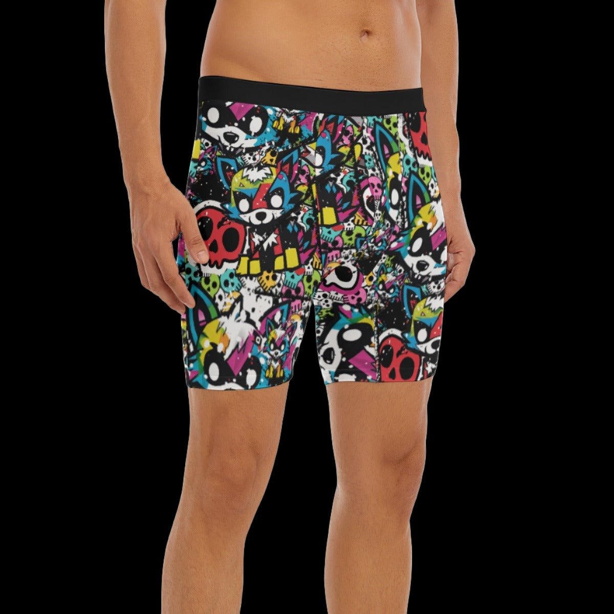 Colorful Graffiti Street Art Wolf Men’s Long Boxer Briefs