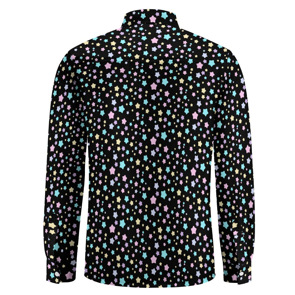 Men’s Pastel Goth Velvet Casual One Pocket Long Sleeve Shirt