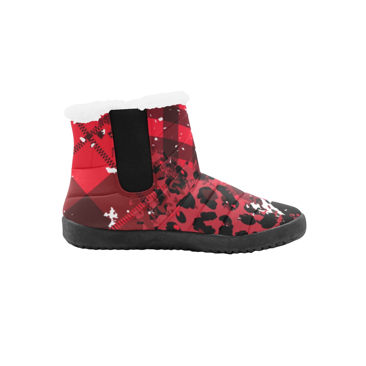 Plaid Leopard Patchwork Boots - Red / Black