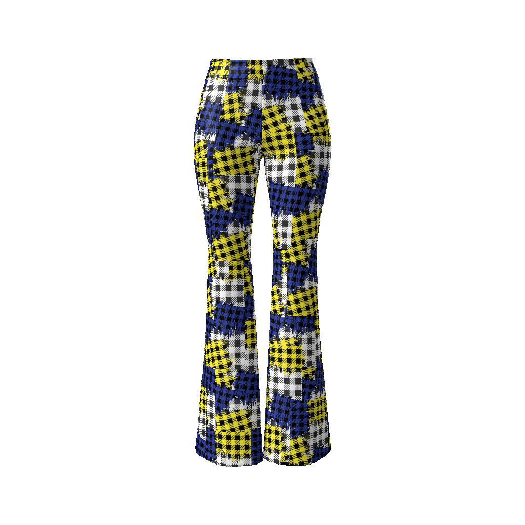 Blue / Yellow Plaid Patchwork Women’s Flare Leg Pants - Custom Color / S