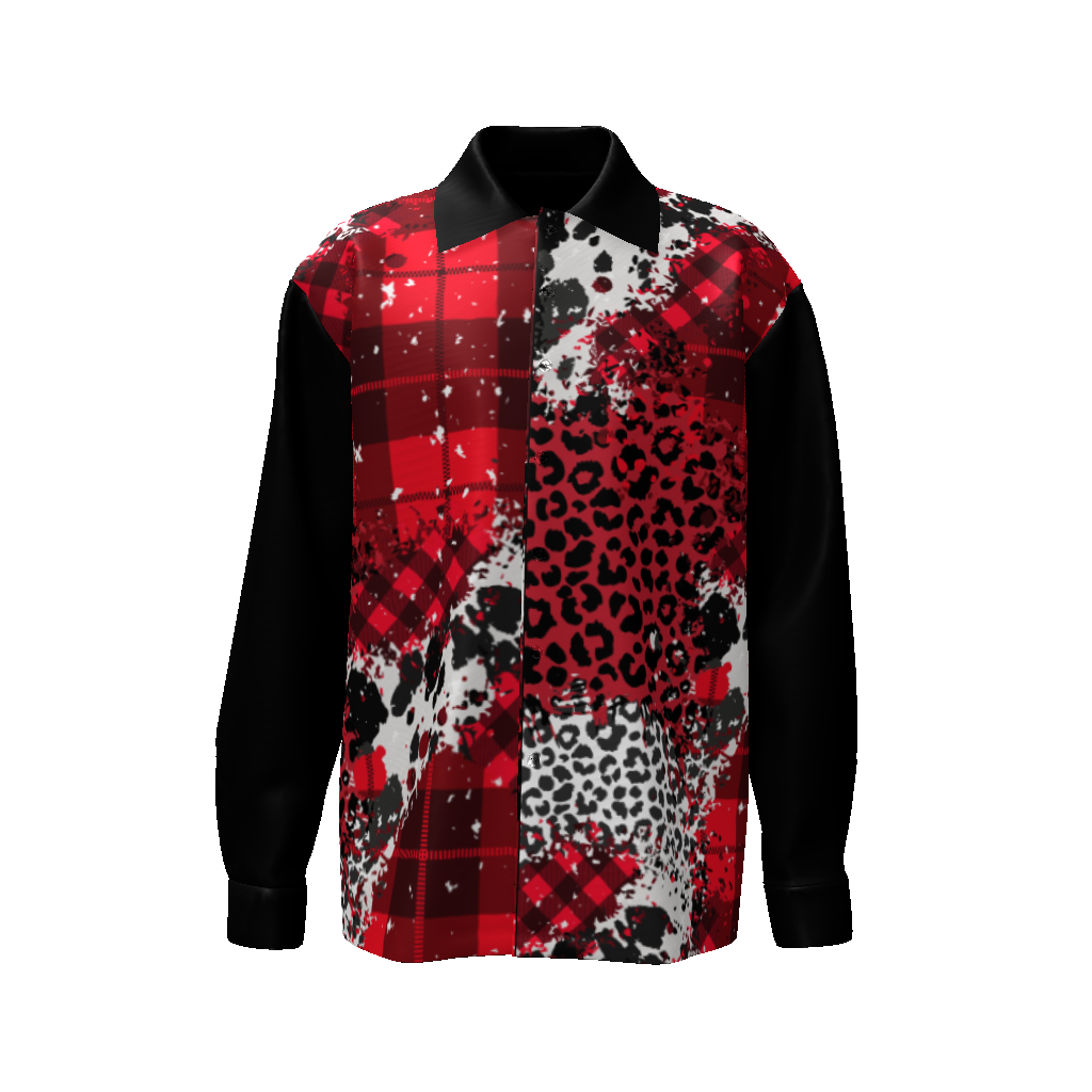 Leopard Plaid Patchwork Vest Style Button Down Long Sleeve Shirt Unisex - Custom Color / XS