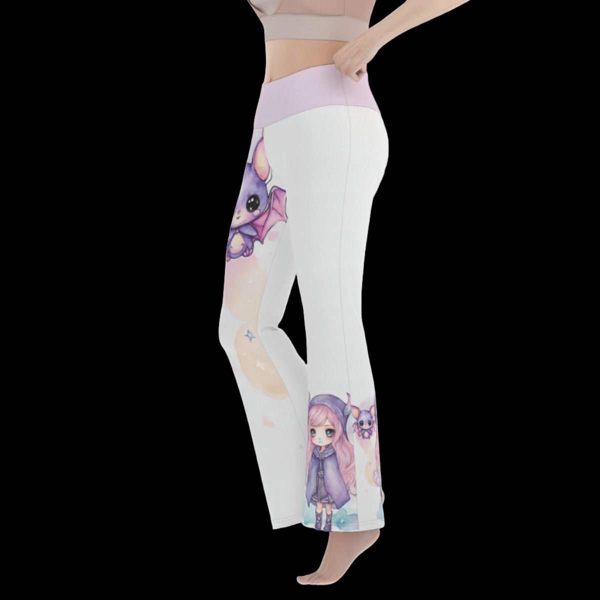 Kawaii Bat Chibi Women’s Flare Yoga Pants - S - yoga pants