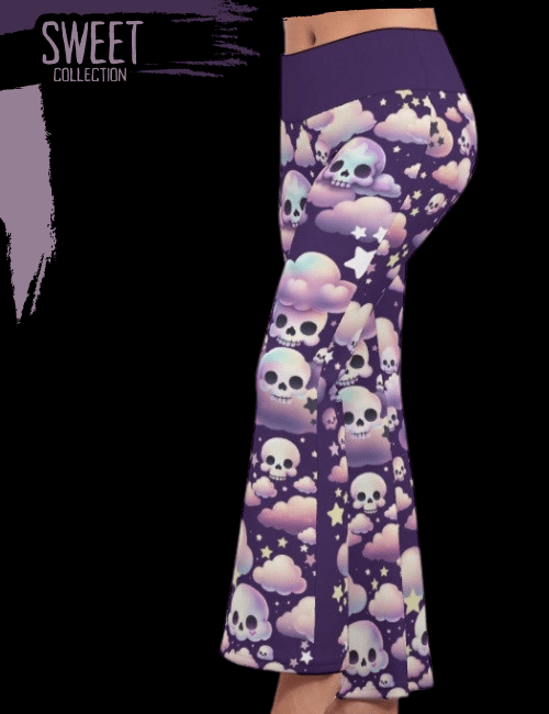 Kawaii Cute Skull Clouds Women’s Flare Yoga Pants