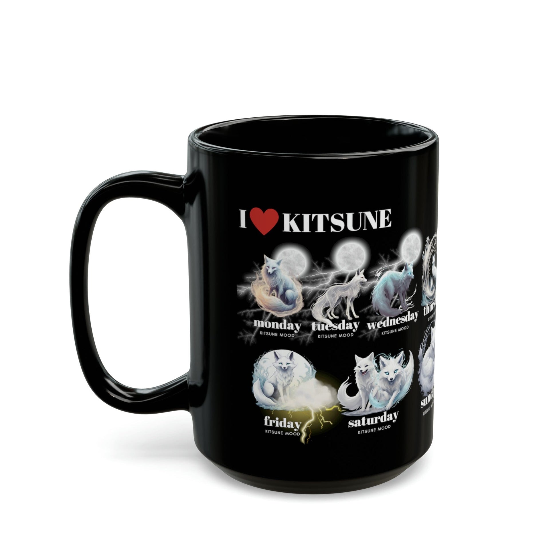 Kitsune Daily Mood / I Love Kitsune Black Mug (11oz 15oz) Toxic Apple Clothing Alternative Clothing for Adults