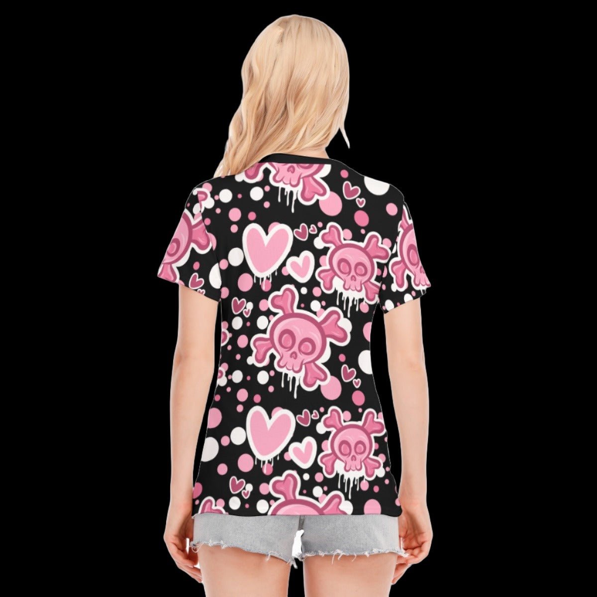 Little Horned Demon Crimson Pastel Goth Rose Women’s Round Neck Graphic T-Shirt