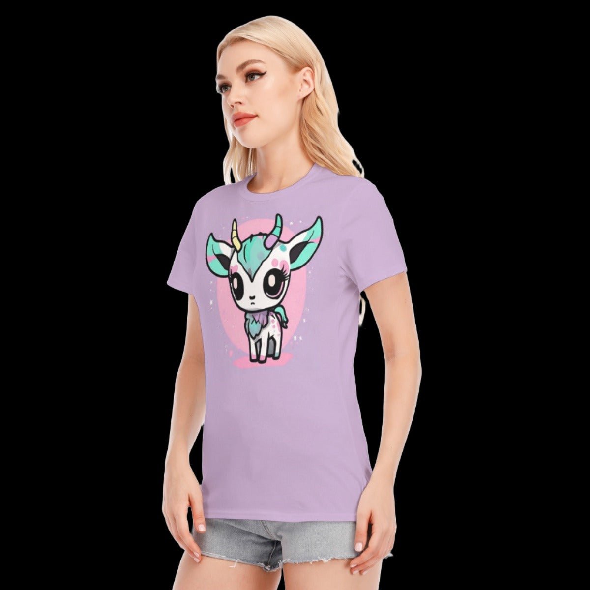 Little Horned Demon Pastel Goth Women’s Round Neck Graphic T-Shirt