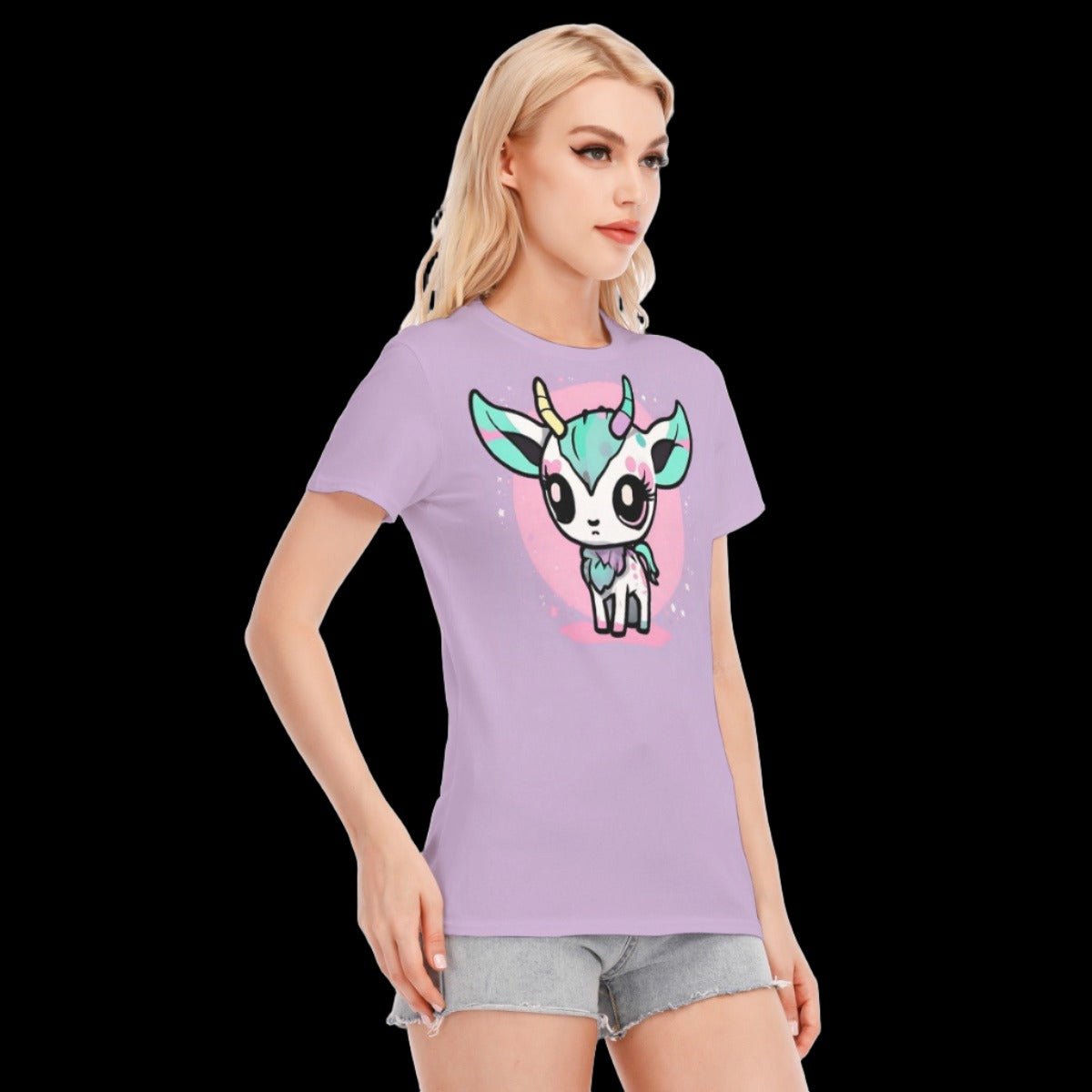 Little Horned Demon Pastel Goth Women’s Round Neck Graphic T-Shirt