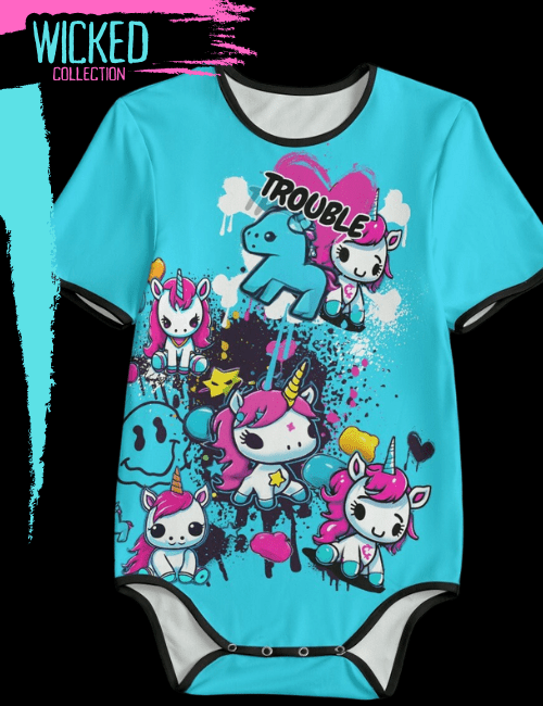 Neon Blue Graffiti Unicorn Trouble Adult Onesie