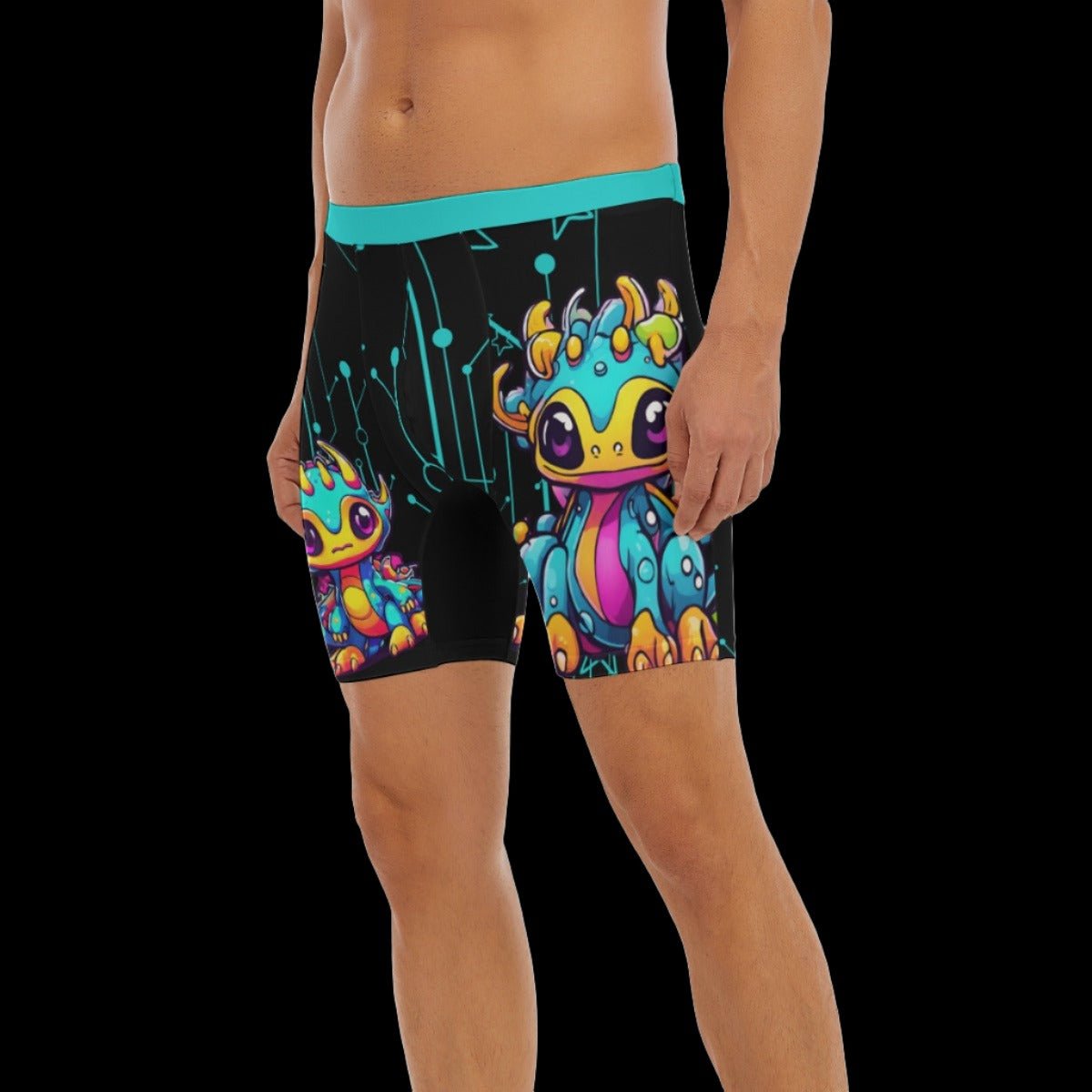 Neon Cyberpunk Dragon Men’s Long Boxer Briefs