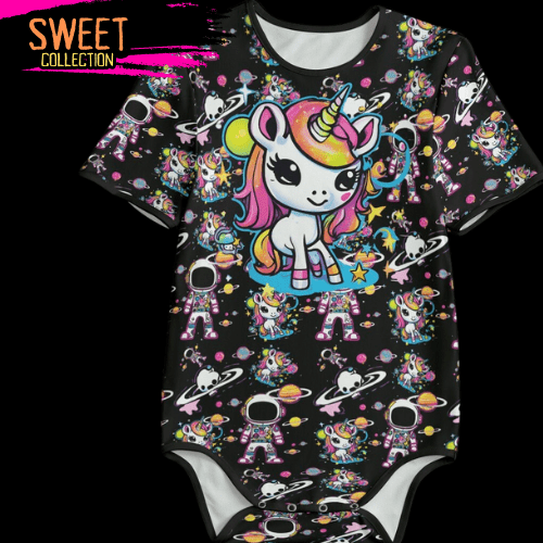Neon Space Unicorn Print Adult Onesie