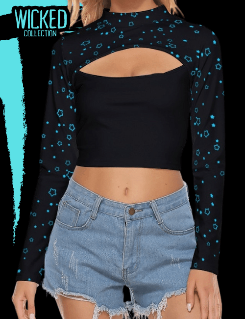 Neon Stars Women’s Hollow Chest Keyhole Tight Crop Top