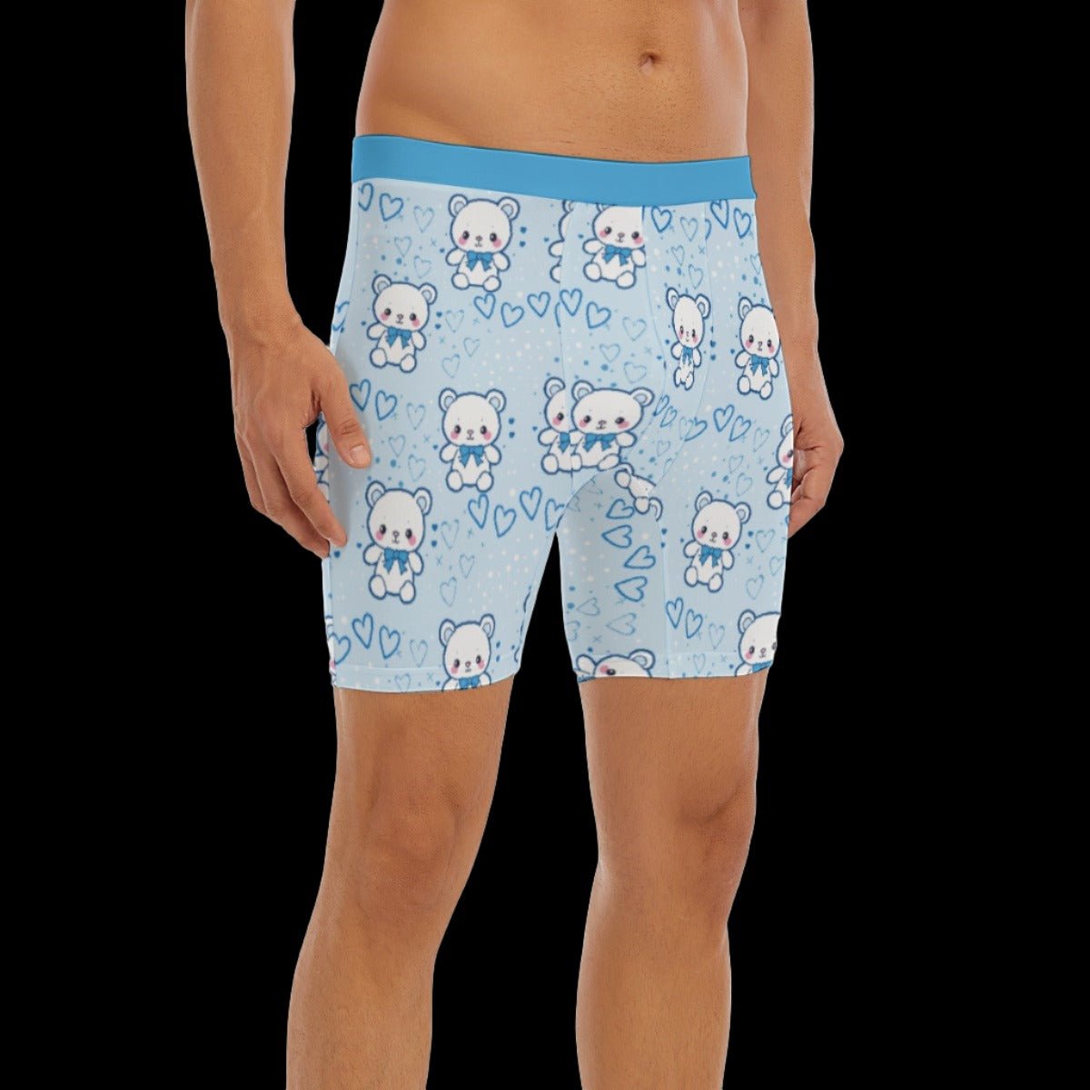 Pastel Blue Teddy Bear Men’s Long Boxer Briefs
