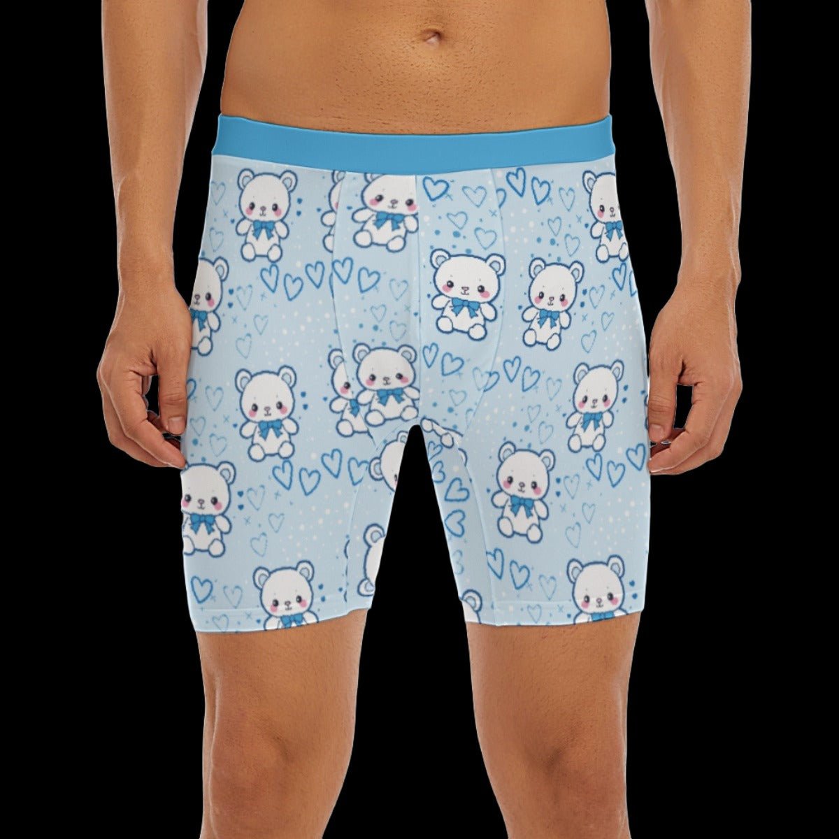 Pastel Blue Teddy Bear Men’s Long Boxer Briefs - S