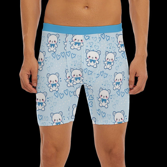 Pastel Blue Teddy Bear Men’s Long Boxer Briefs - S