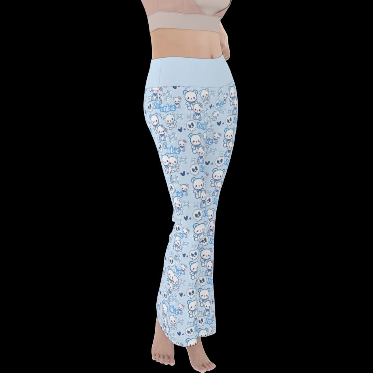 Pastel Goth Zombie Teddy Bear Blue Women’s Flare Yoga Pants - yoga pants