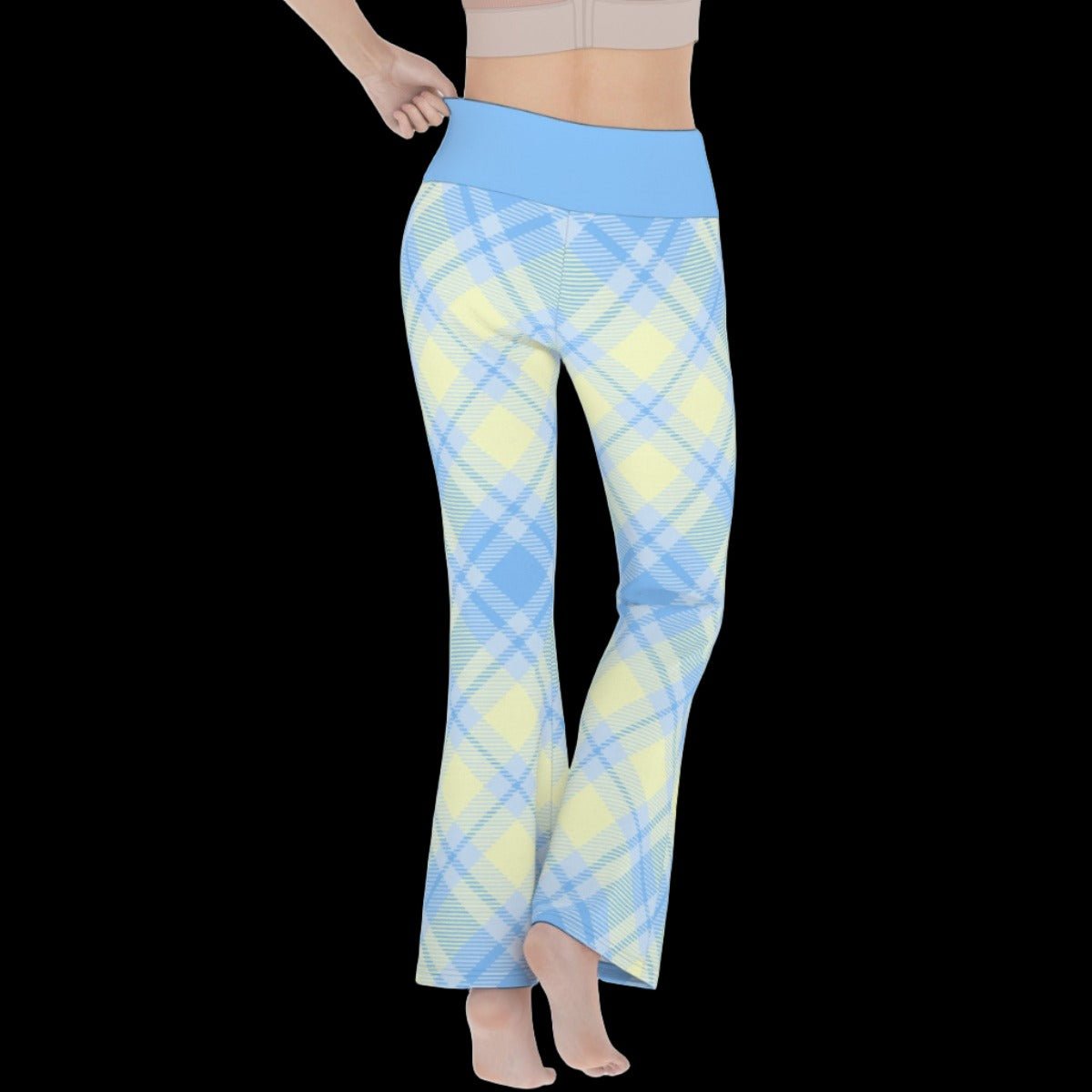 Pastel Yellow & Blue Plaid Women’s Flare Yoga Pants - yoga pants