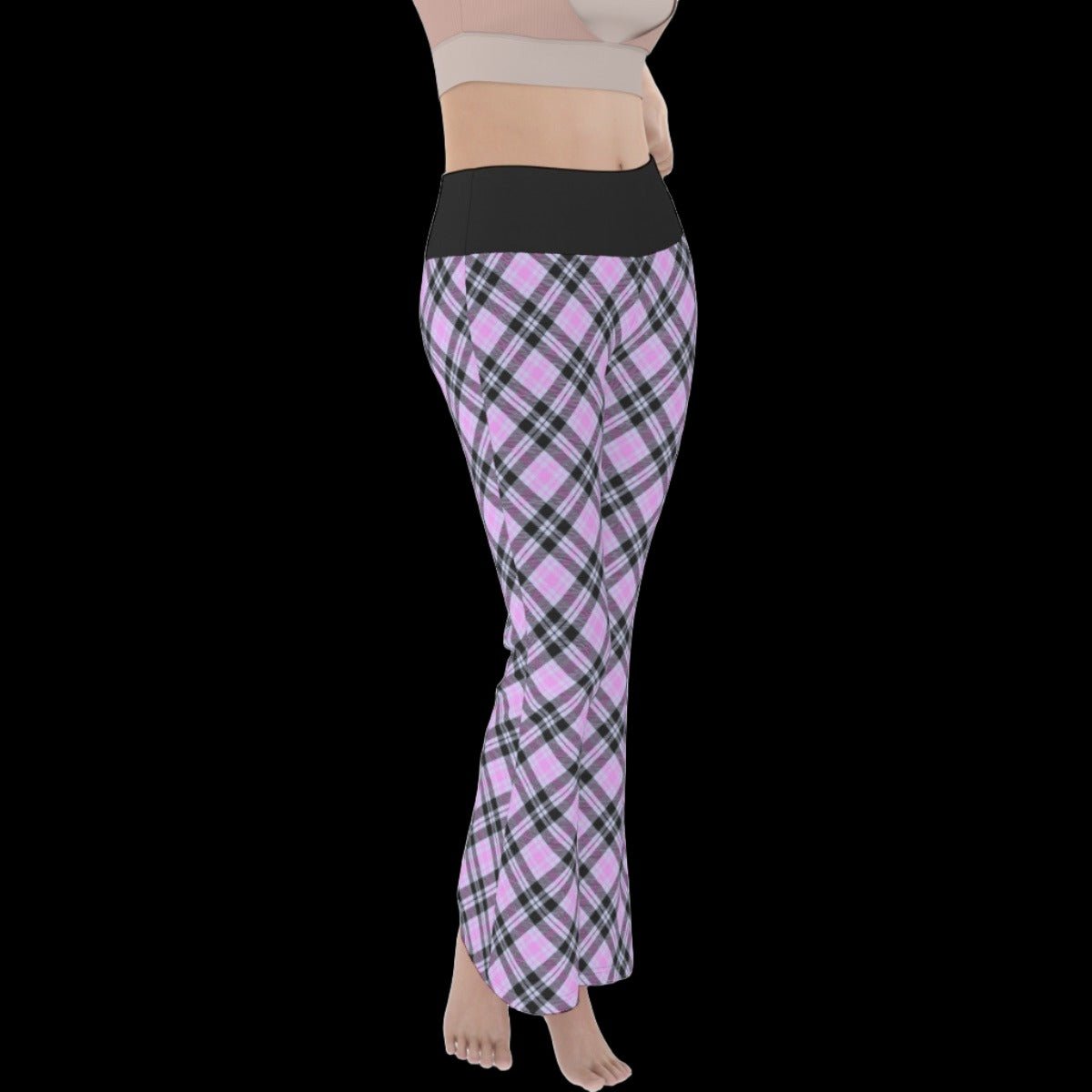 Pink & Black Plaid Women’s Flare Yoga Pants - yoga pants