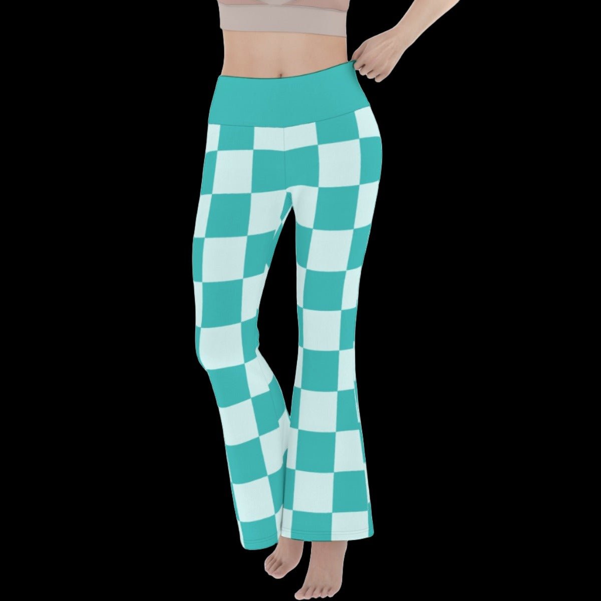 Teal Checkered Women’s Flare Yoga Pants