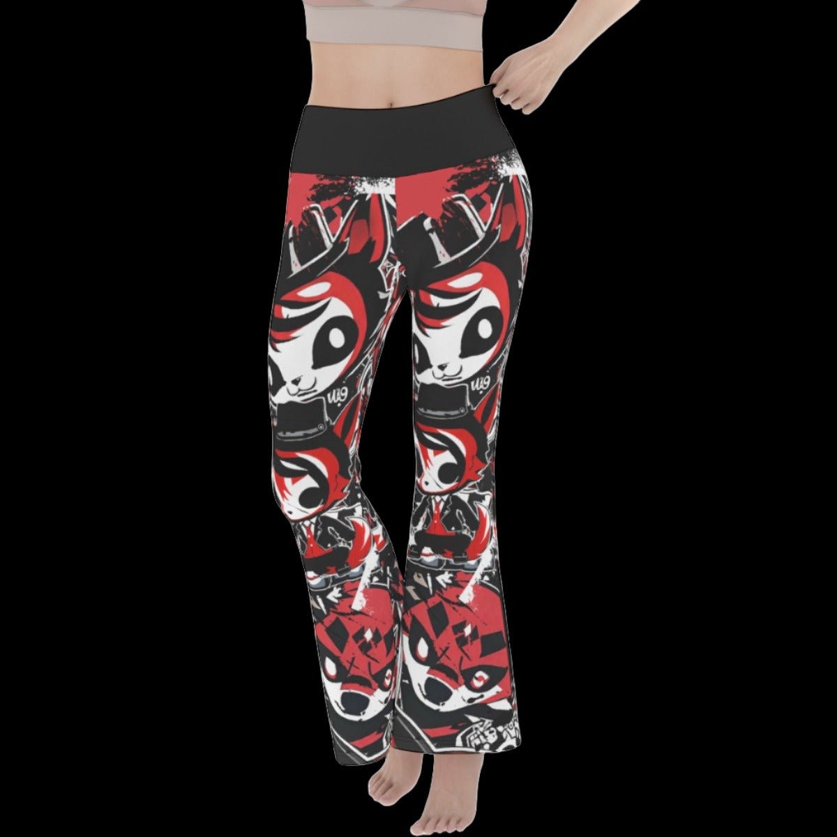 White & Red Alternative Punk Wolf Women’s Flare Yoga Pants - S